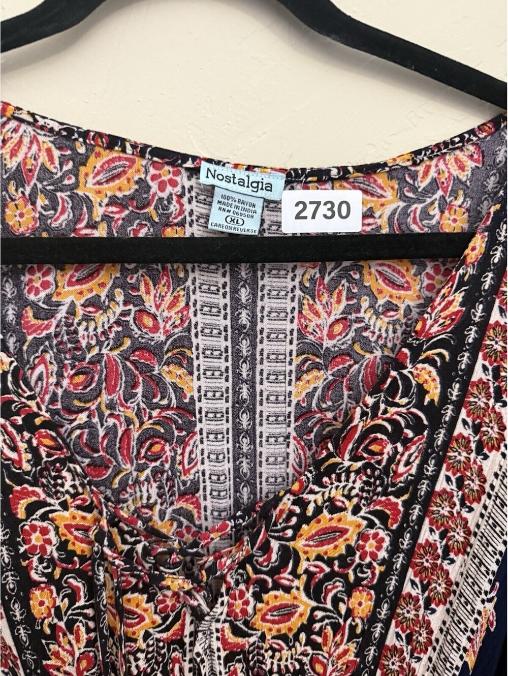 Nostalgia Midi Boho Dress Women's XL  Colorful Floral Long Sleeve - Picture 2 of 7